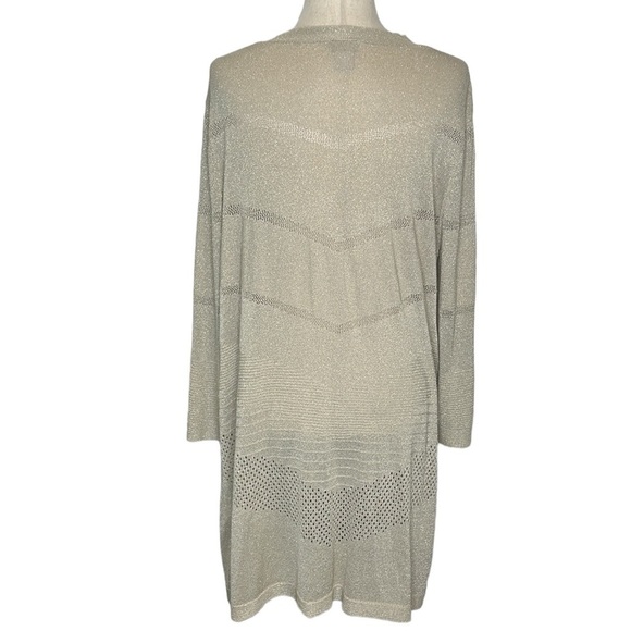 Chico's Shine Cardigan Women's XL Gold Metallic Longline Open Pointelle - Picture 3 of 9